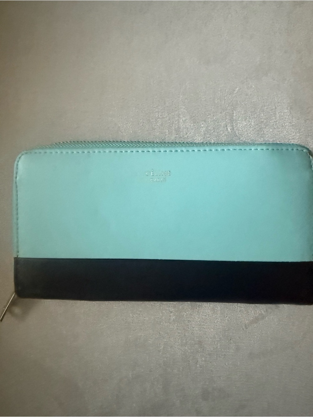 Celine Paris Zip Wallet in Mint Green with Black Trim